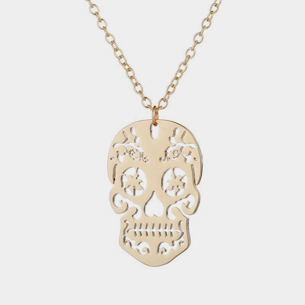 Gold Skull Pendant, Skull Pendant/Necklace, Women Skull Pendant, Day of the Dead, Mexican Jewelry, Calavera Collar Mujer, Skull Jewelry