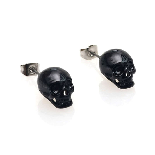 Unisex Black Skull Earrings Skeleton Jewelry Stud Metallic Punk Tattoos Wear Dark Gothic Accessories Calavera Negra Aretes Calacamania