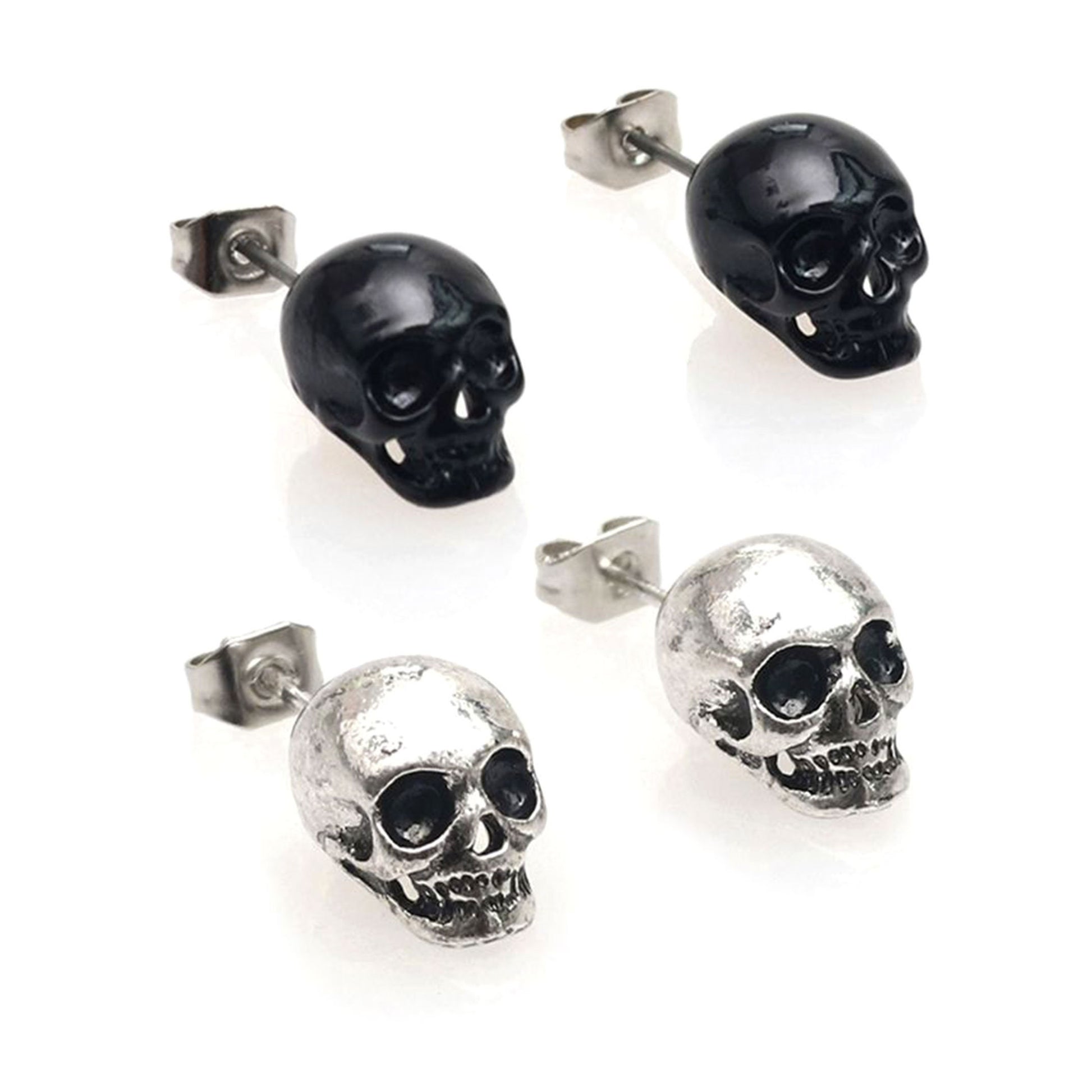 Unisex Black Skull Earrings Skeleton Jewelry Stud Metallic Punk Tattoos Wear Dark Gothic Accessories Calavera Negra Aretes Calacamania