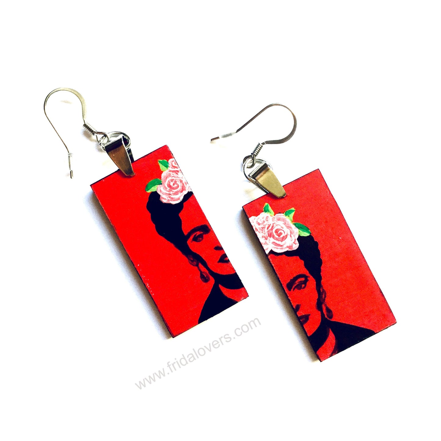 Red Frida Earrings Hand Painted Wooden Frida Earrings Stencil Art Women Dangle Earrings Mexican Jewelry Birthday Fridalovers Gift Fridamania