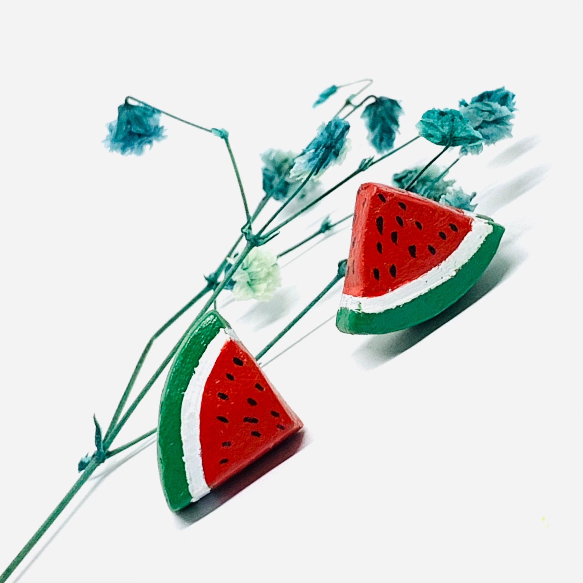 Watermelon Fruit Earrings Clay Jewelry Mexico Colors Summer Fashion Girls Women Studs Wearable ArtToWear Gift Aretes Sandia Mujer Claywelry
