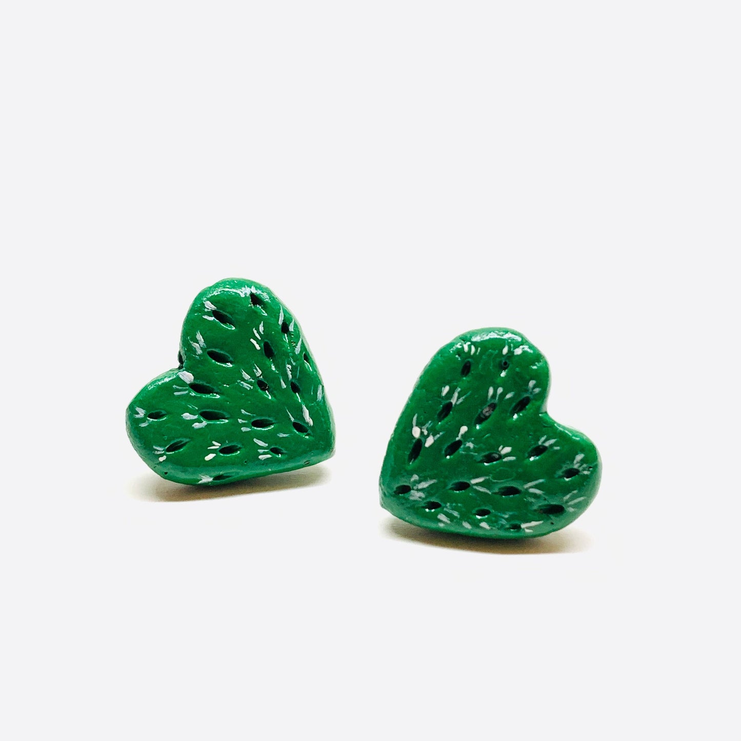 Lovely Multi-Punctured-Carved Cactus Heart Stud Earrings Clay Jewelry Mexico Folk ArtToWear Birthday Gift Idea Girls Women Claywelry Aretes