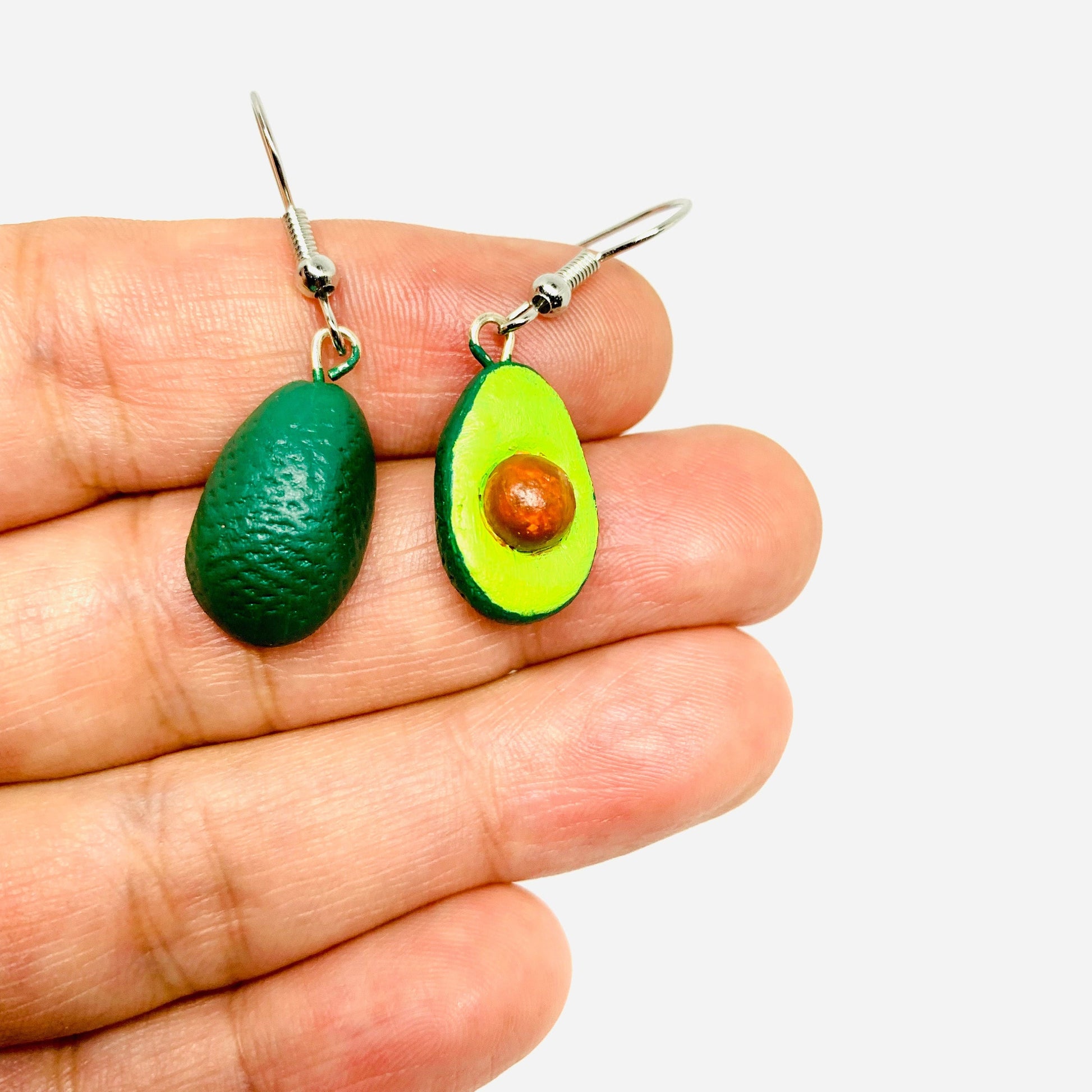 Handmade Clay Jewelry Avocado Halves Earrings Asymmetry Drop & Dangle Food Mexican Folk Art to Wear Artisan Aretes Aguacate Mujer Claywelry