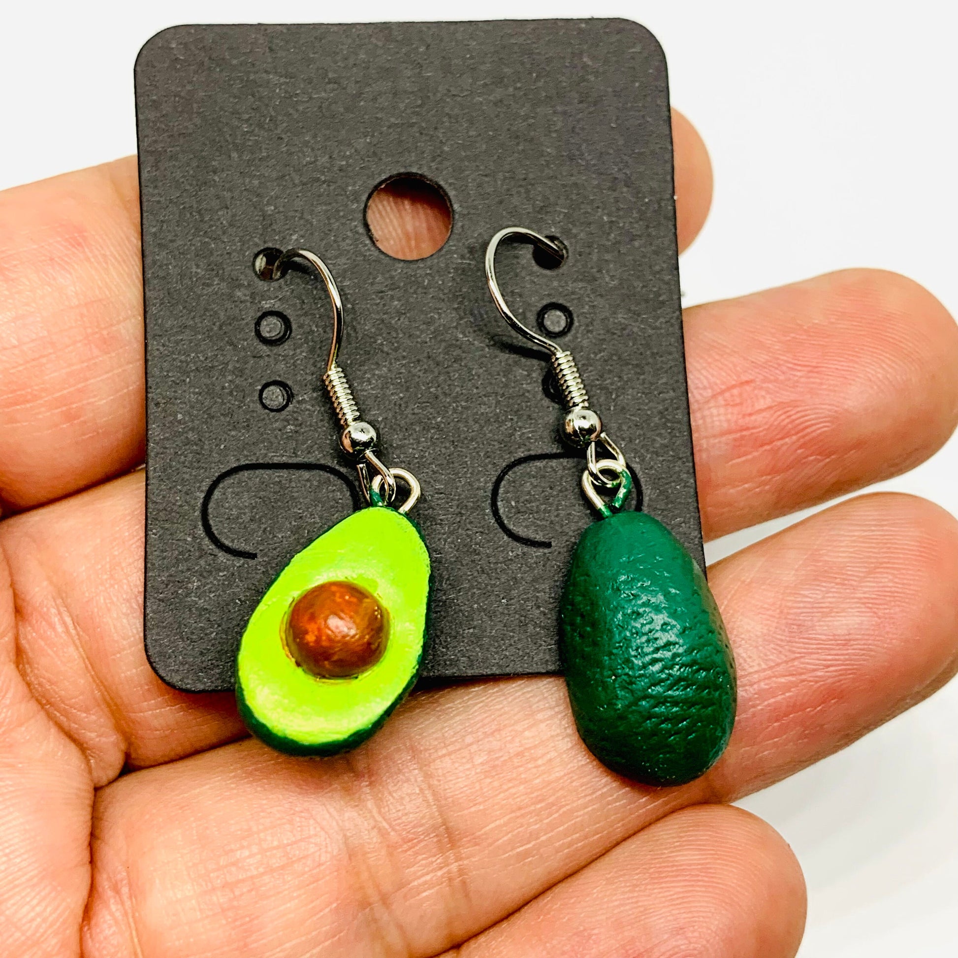 Handmade Clay Jewelry Avocado Halves Earrings Asymmetry Drop & Dangle Food Mexican Folk Art to Wear Artisan Aretes Aguacate Mujer Claywelry