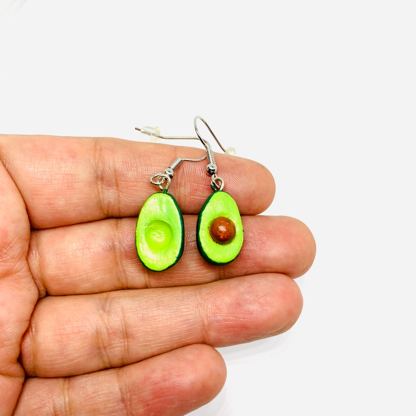 Handmade Clay Jewelry Avocado Halves Earrings Asymmetry Drop & Dangle Food Mexican Folk Art to Wear Artisan Aretes Aguacate Mujer Claywelry