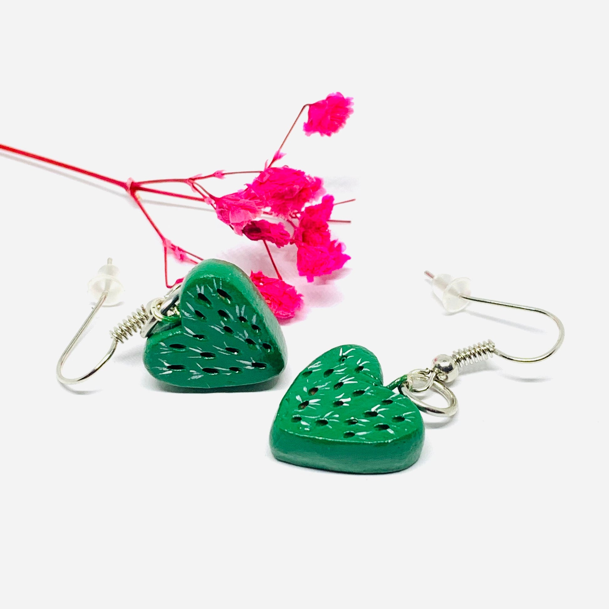 Charming Cactus Heart Clay Earrings Mexico MexiChic Girl Women Fashion Summer Jewelry WearableArt Aretes Gift Corazon Nopal Mujer Claywelry