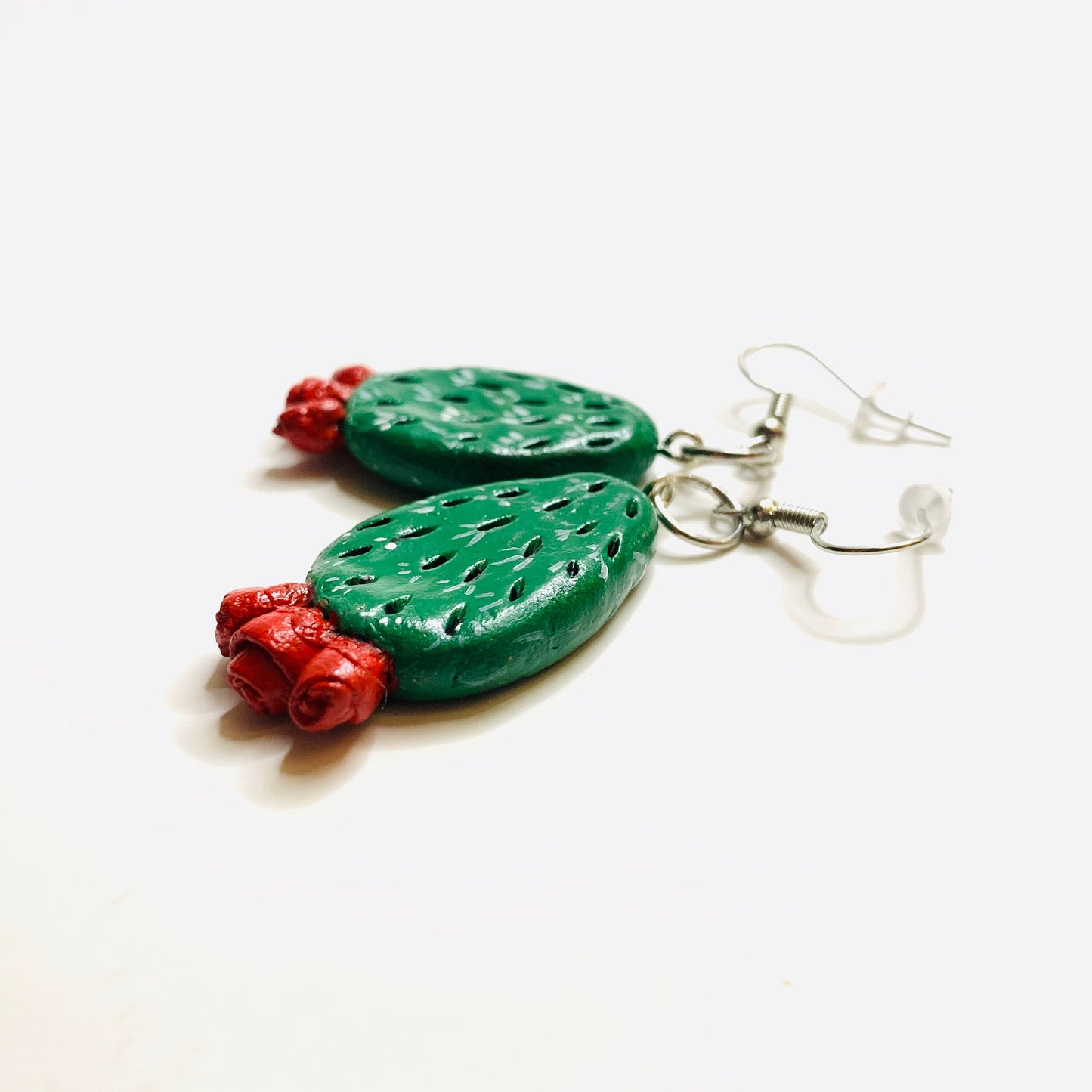 Glamorous Carved Cactus Earrings Clay Jewelry Mexico Red Flowers Folk ArtWear Fashion Summer Girls Women Gift Aretes Nopales Mujer Claywelry