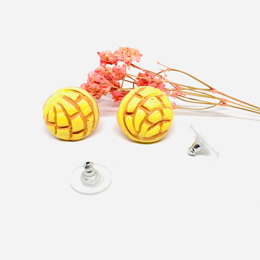 Yellow Concha Earrings Handmade & HandPainted Clay Food Jewelry Mexican SweetBread Conchitas Aretes Barro Trendy Fashion for Girls Claywelry