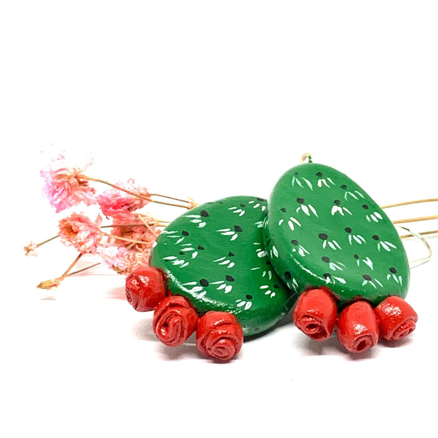 Trendy Clay Cactus Earrings Ethnic Artisan Desiged Hand Painted Mexico Art to Wear Girl Fashion Food Jewelry Mexican Nopales Aretes de Mujer
