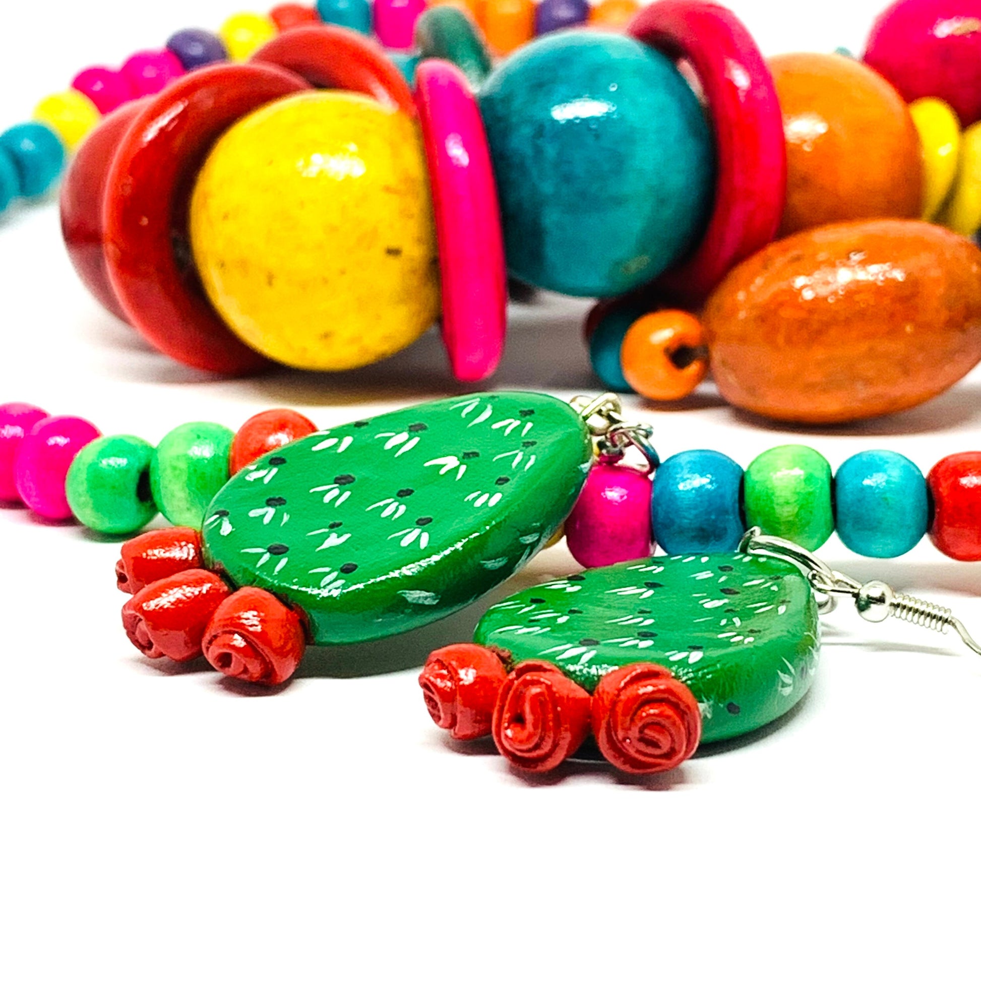 Glamorous Cactus Earrings Natural Clay Handmade Hand Painted Green Cactus Drop and Dangle Pendants Women Girls Gift Nopal Nopalitos Aretes