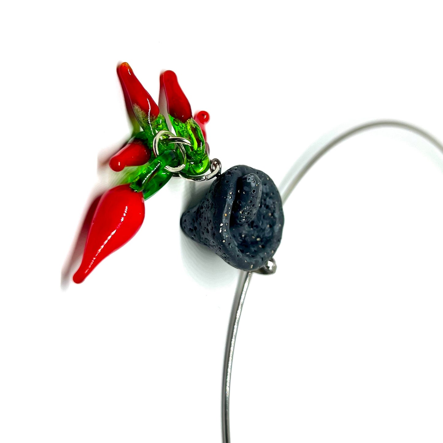 Mexican Jewelry Molcajete Clay Grinder Stone Minimalist Glass Lamp Hot Chili Peppers Mexico Silver Tone Choker Stainless Steel Alloy Metal