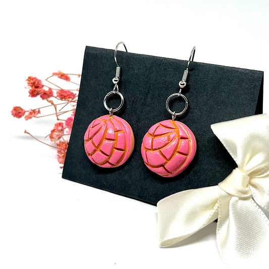 Strawberry Pink Concha Clay Earrings Dangle SweetBread Handpainted Food Jewelry Fashion Mexican FolkArt Conchitas Women Girls Gift Birthday