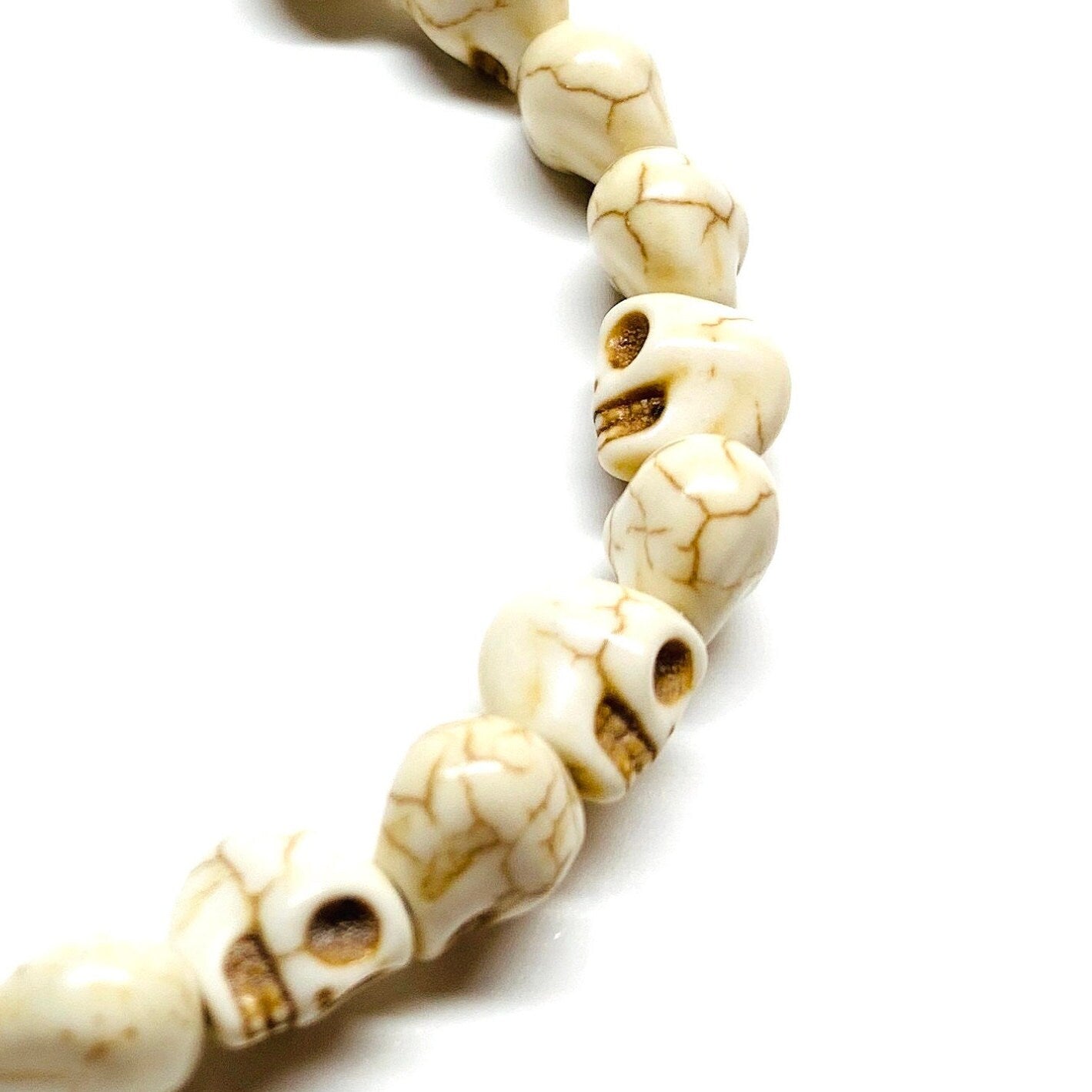 Skull Bracelet Skull Beads Wristband Men Skull Jewelry Unisex Skeleton Calaveras Pulsera Men's Jewelry Beige Casual Fashion Day of the Dead
