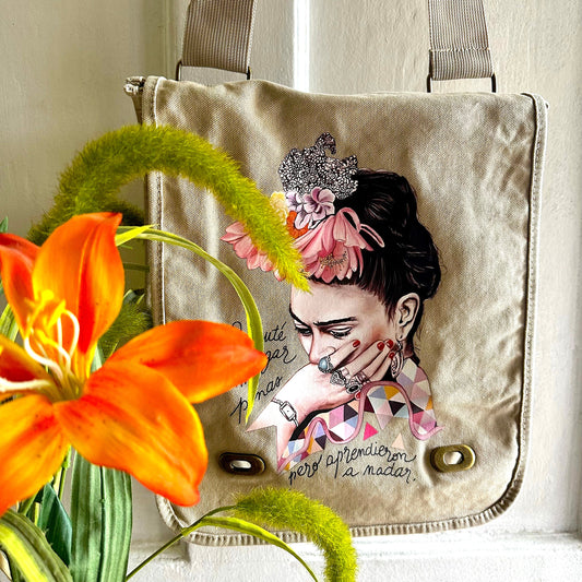 Trendy Frida Inspired Crossbody Shoulder Strap Bag Colorful Mexican Icon Artist Portrait Mexico Flowers Chic Fashion Girls Gift Fridalovers
