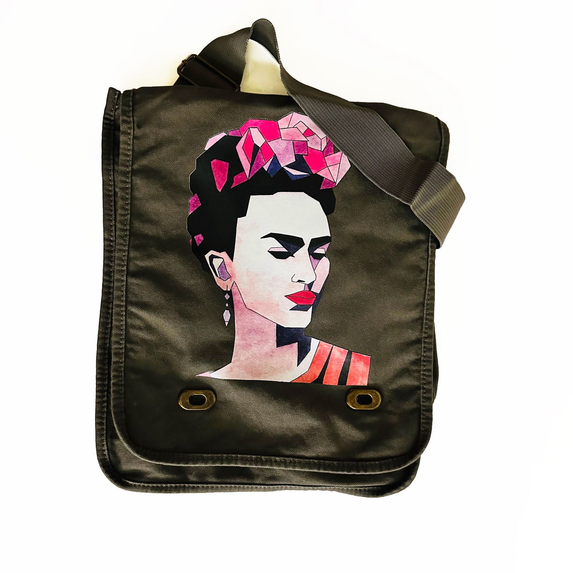 Evocative Frida Inspired Bag Shoulder Crossbody Canvas Fabric Washed Military Messenger Bag Women Girls Fridalovers Fashion Gift Mexican Art