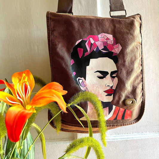 Frida Inspired Bag Crossbody Shoulder Messenger Bag Brown Java Earthtones Soft Canvas Urban Fashion Girls Gift Fridalovers