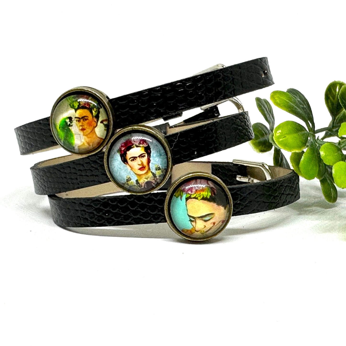 Charming Frida Inspired Bracelet Set for Girls Fashion Summer Spring Lovely Birthday Gift Cute Original Idea Adjustable Straps Black Leather