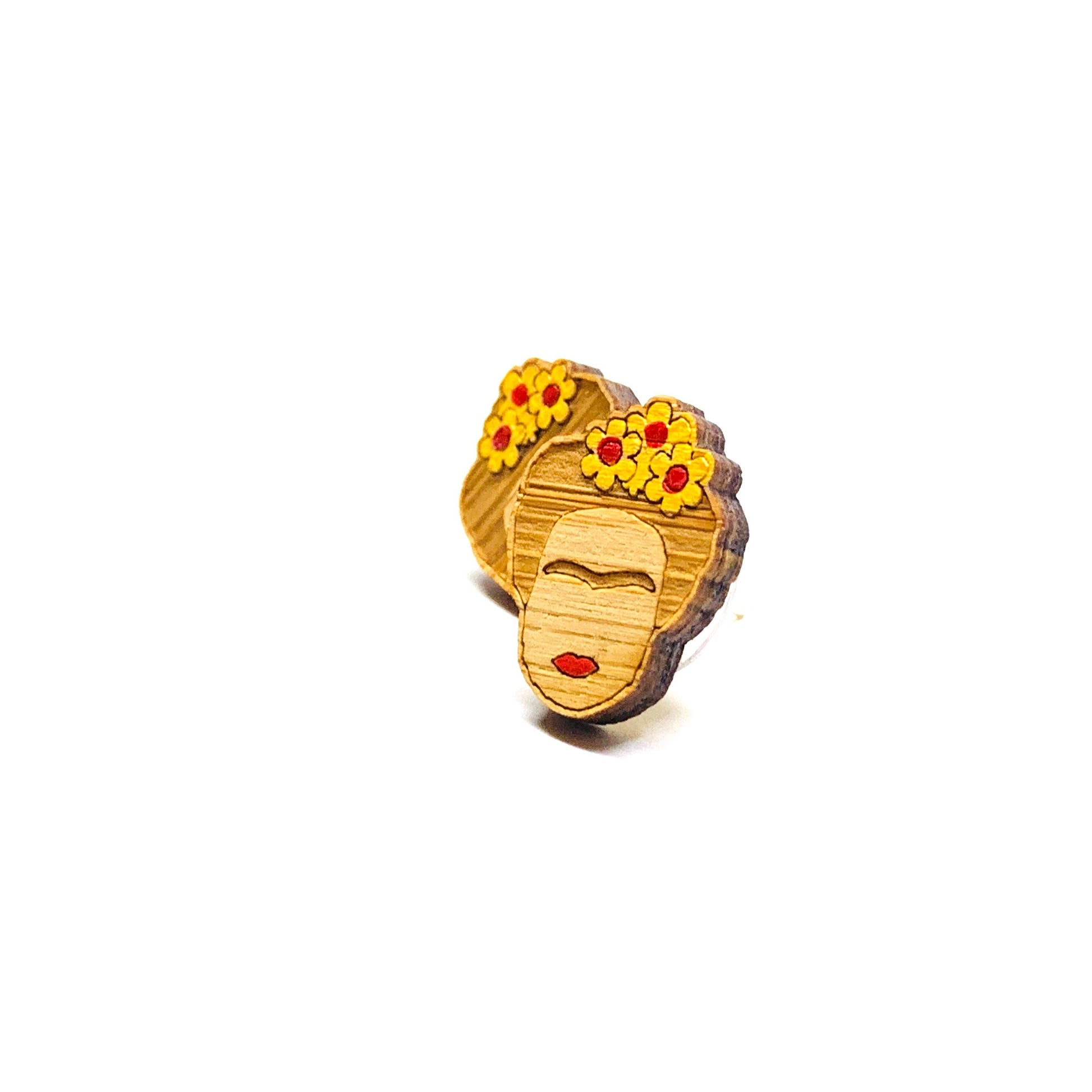 Cool Frida Earrings Stud Mini Bamboo Wood HandPainted Yellow Flowers Girls Summer Fashion Boho Minimalist Jewelry Cute Gift Idea Fridalovers