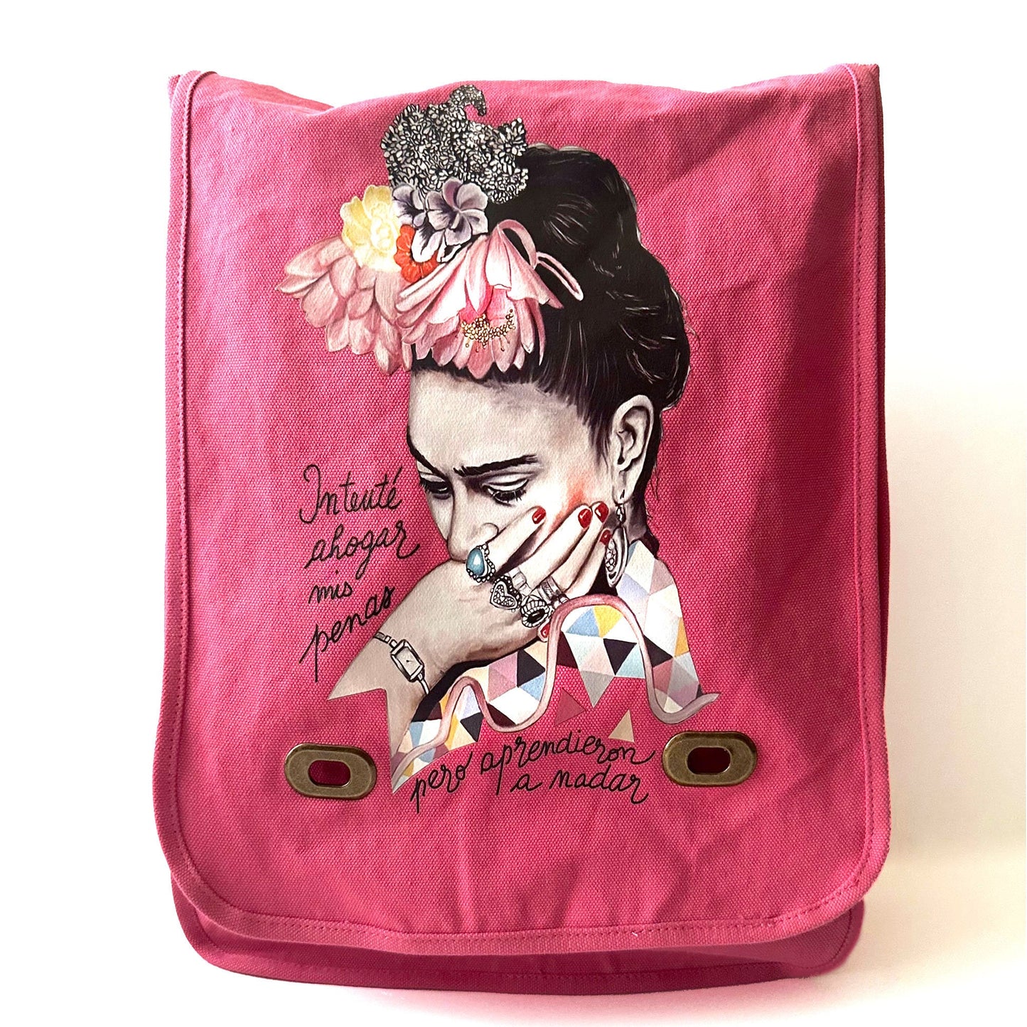 Enchanting Frida Inspired Pink Soft Canvas Crossbody Shoulder Strap Bag Mexican Artist Portrait Woman Girl Casual Fashion Birthday Gift Idea