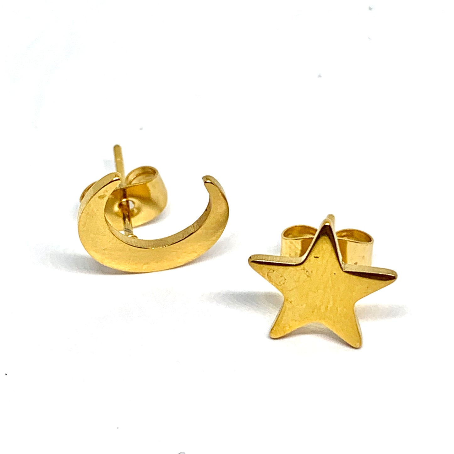 Gold Moon & Star Stud Earrings
