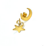 Moon and star gold stud earrings for women and girls. Mexican jewelry inspired by Frida Kahlo. Celestial jewelry. Luna y estrella aretes