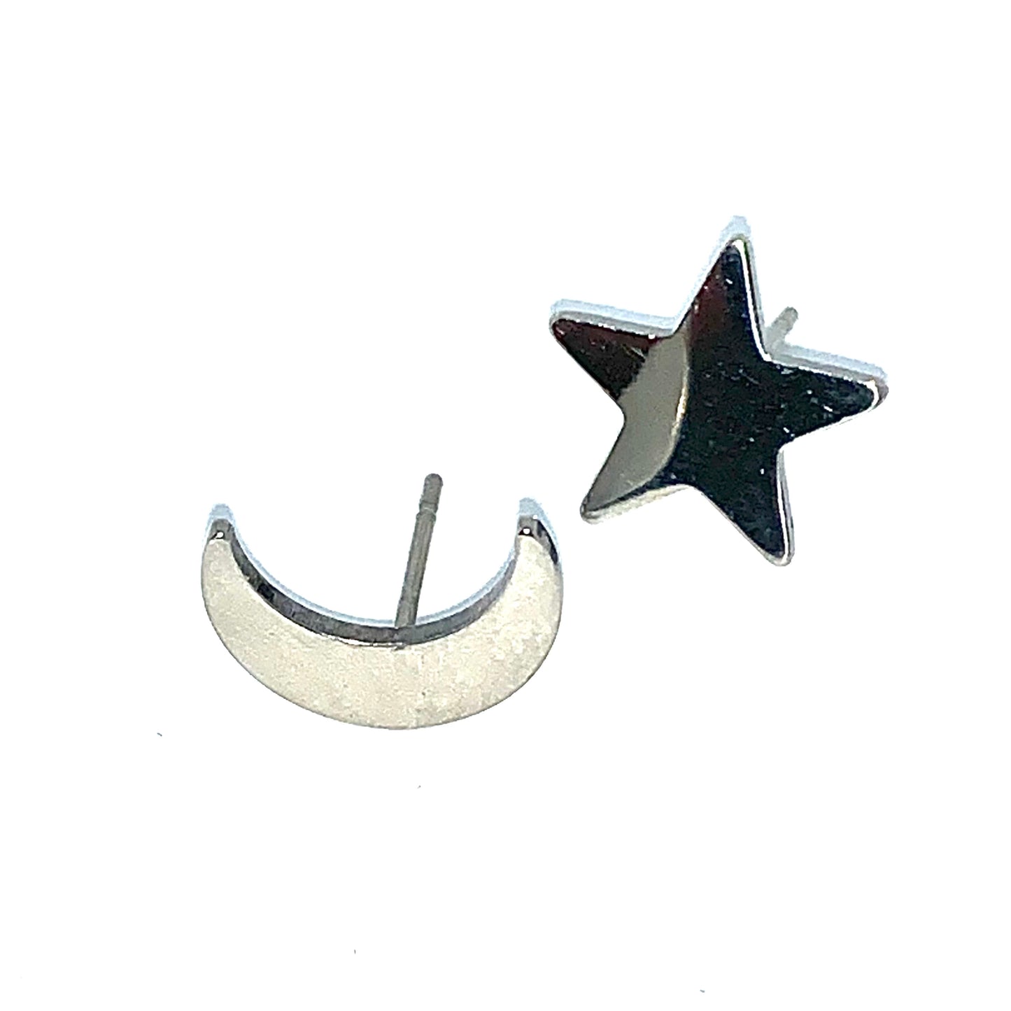Moon and Star Silver Tone Frida Inspired Stud Earrings