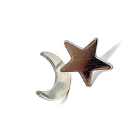 Moon & Star Silver Tone Stud Earrings