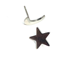 Moon & Star Silver Tone Stud Earrings