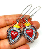 Sacred Heart with Rhinestones Mexican Silver Red Blue Orange and Yellow. Mexico Folk Art Hand Painted Women Girls Gift Summer. Aretes sagrado corazon. Frida Kahlo inspired Jewelry by Fridamaniacs