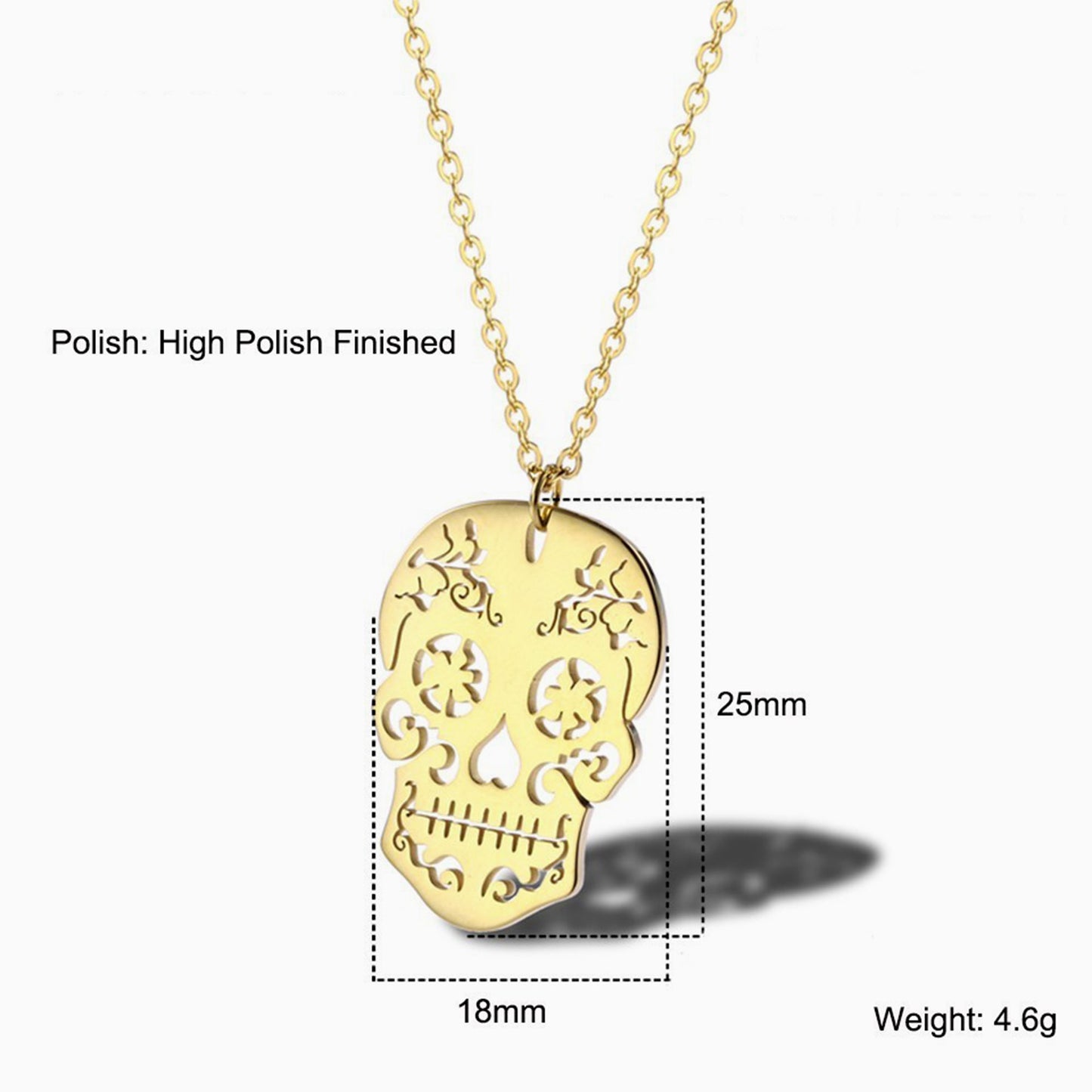 Sugar skull necklace and pendant. Mexican silver, gold or rose gold metallic skeleton jewelry. Collar de calavera de azucar. Mexico folk art. Hollow style. Latinx culture accessories by Fridamaniacs
