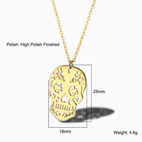 Sugar skull necklace and pendant. Mexican silver, gold or rose gold metallic skeleton jewelry. Collar de calavera de azucar. Mexico folk art. Hollow style. Latinx culture accessories by Fridamaniacs